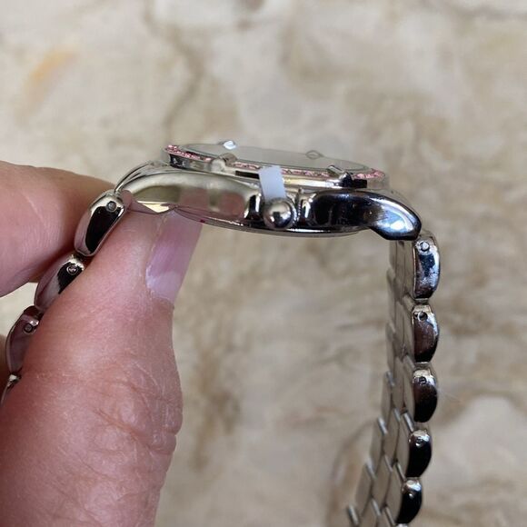 NEW! Quartz Watch Stainless Steel, Pink Crystals - Picture 6 of 11